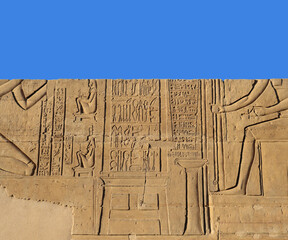Surgery instruments carved at walls of Kom Ombo temple in Aswan, Egypt 