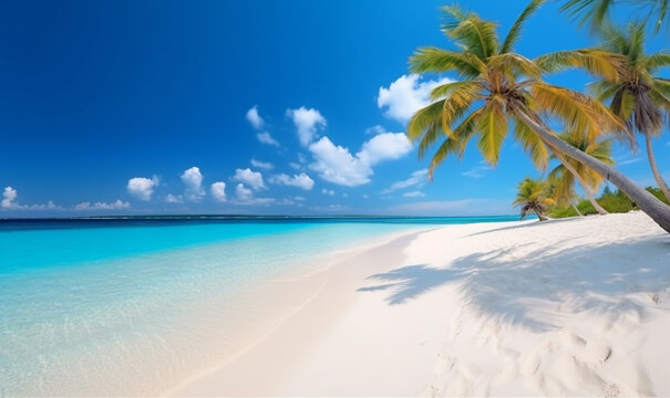 tropische Palme am türkisblauen Meer mit weißen Sandstrand