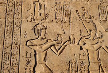 Beautiful carvings at Kom Ombo temple in Aswan, Egypt 