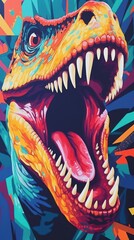Bold and Colorful Pop Art Raptor Snarling in Blocky Style AI Generated