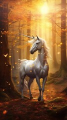 Obraz na płótnie Canvas Enchanting Unicorn Prancing in a Magical Forest AI Generated