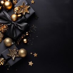 A Christmas background made of black and gold with black as the primary color with generative AI technology
