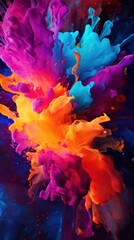 Obraz na płótnie Canvas Vibrant Colored Paint Splash on Black Background AI Generated