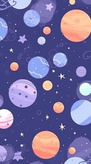 Cute Wallpaper for Space and Planets in Light Purple and Light Blue AI Generated