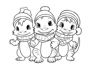 Obraz premium Coloring page THREE CUTE LITTLE DRAGON CARTOONS