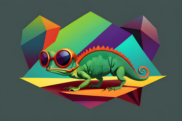 dinosaur illustration, chameleon, GenerativeAI