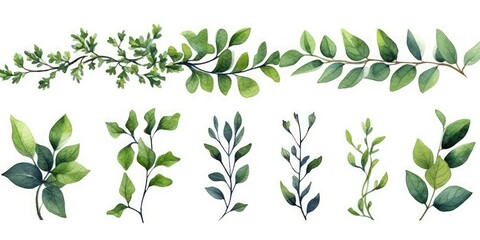 Green Leaf Branches Collection for Wedding Stationary and Greetings AI Generated
