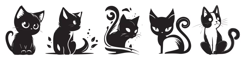 Tuinposter Cats vector illustration silhouette laser cutting black and white shape © Cris