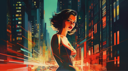 Obraz na płótnie Canvas woman in neon light city