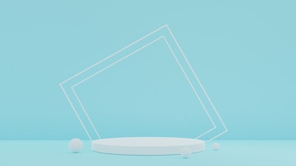 white Product Stand in blue room ,Studio Scene For Product ,minimal design,3D rendering	
