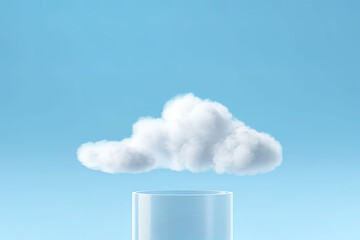  vector blue background with a product podium surrounded by blue clouds.