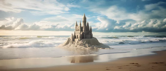 Fotobehang sand castle sitting on the beach by the ocean Generated by AI © shirly