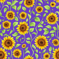 Sunflowers flowers seamless pattern background, vintage style illustration.