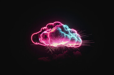 Neon cloud symbol for cloud computing on dark background