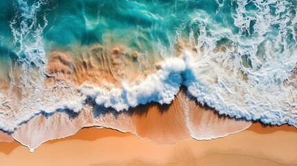 Obraz premium Aerial View of a Wave reaching a sandy Beach 