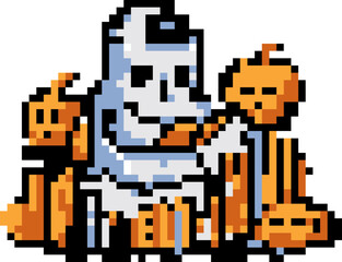 Fototapeta premium Pixel Art Halloween ghost reading book.