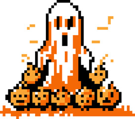Fototapeta na wymiar Pixel Art Halloween Ghost