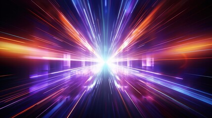 Future technology. Dynamic scene that shines. Flare of neon. Rays of various colors. Fast moving lines that are magical. Beautiful studio. Hologram display with generative ai