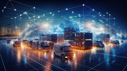 Global logistics network distribution and transportation, Smart logistics, Future of transportation innovation on huge storage centers,