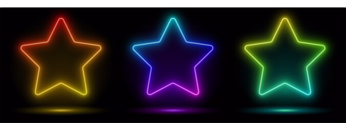 Vectro 3d render, blue neon star frame, star shape, empty space, ultraviolet light, 80's retro style, fashion show stage, abstract background, illuminate frame design. Abstract cosmic vibrant stars