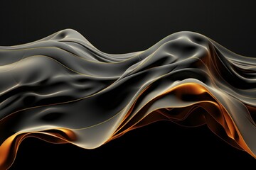 Black and gold abstract wavy liquid background. 3d render illustration