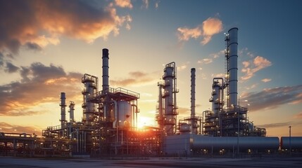 Fototapeta na wymiar oil refinery at twilight with generative ai