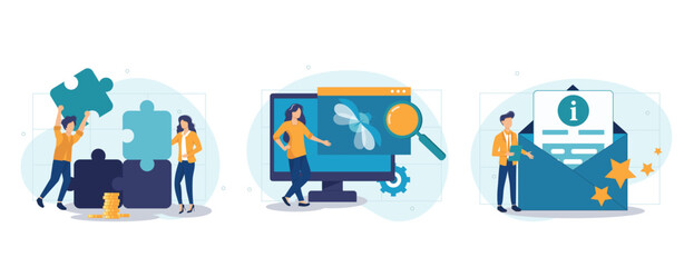 Customer experience abstract concept vector collection of scenes. Project delivery, beta testing, user guide, software development, new product launch, technical guide, helpdesk abstract metaphor	
