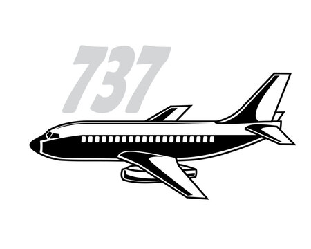 Boeing 737. Stylized drawing of a vintage passenger airliner. Isolated image for prints, poster and illustrations.