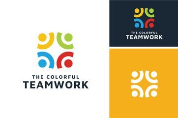 Abstract Colorful People Kids for Rainbow Culture Diversity Together Team Work Unity Community Care Human Gathering Logo design 