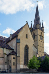 Fototapeta premium A view of the historic Lutheran Cathedral of St. Mary in the city of Sibiu. Transylvania. Romania