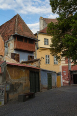 Beautiful historic houses on the streets of the Old Town in Sibiu. Transylvania. Romania