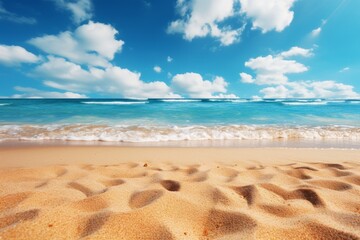 Beautiful beach and tropical sea under the blue sky with white clouds