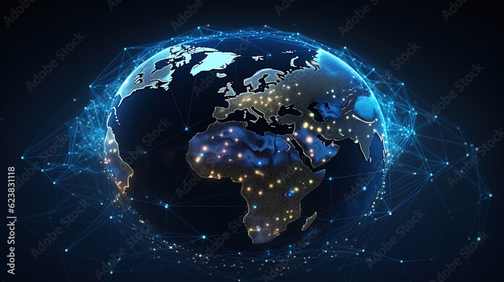 Wall mural world map and globe with generative ai