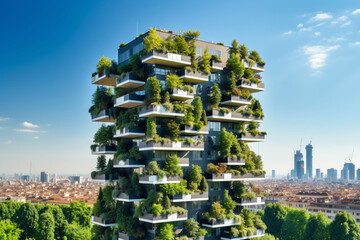 Modern and ecological skyscrapers with sustainable design principles. Generative AI