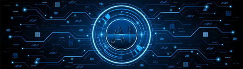 AI or artificial intelligence symbol. futuristic advanced artificial intelligence technology circuit board concept
