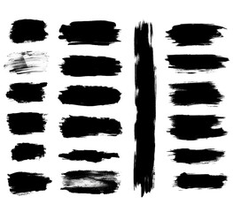 black watercolour brush strokes on transparent background, paint brush clipart
