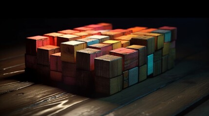 Colored wooden blocks arranged neatly , Generative AI.