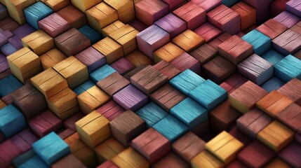 Colored wooden blocks arranged in a vibrant spectrum, Generative AI.