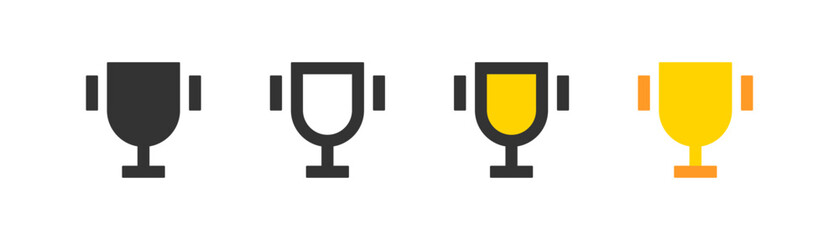 Trophy golden cup icon isolated on white background. Win symbol. Goblet, comptetition, award, first place, reward, prize, best. Flat design. Vector illustration.