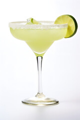 Delicious classic margarita cocktail with lime, Margarita Isolated on White Background, alcoholic beverages, alcoholic drink