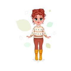 Adorable Girl in Stylish Fall-Winter Outfit: Vector Illustration