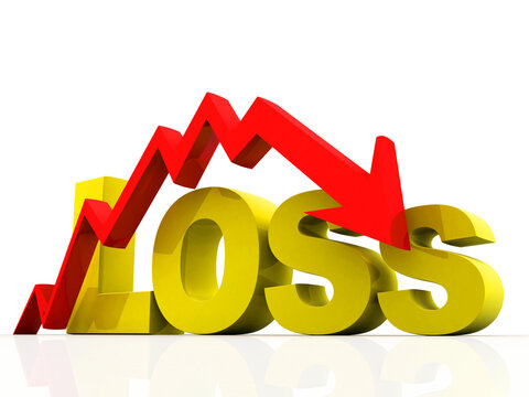 3d illustration Graph down loss arrow