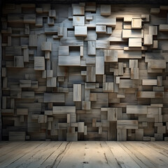 A modern and creative wooden rectangular-shaped wall and wooden floor.