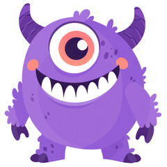Cute Fantasy Halloween Cartoon Purple Monster Character in Flat Design, Isolated on Transparent Background. Generative AI