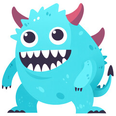 Fototapeta premium Cute Fantasy Halloween Cartoon Blue Monster Character in Flat Design, Isolated on Transparent Background. Generative AI