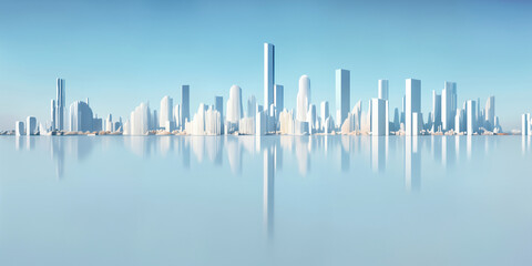 Modern City 3D render view. Minimalist modern architecture