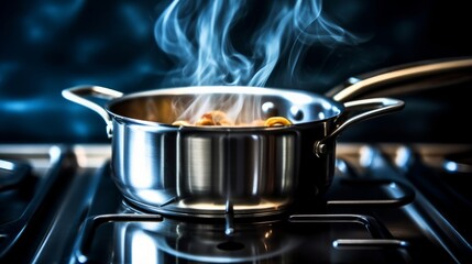 A saucepan with boiling water for pasta. AI generated