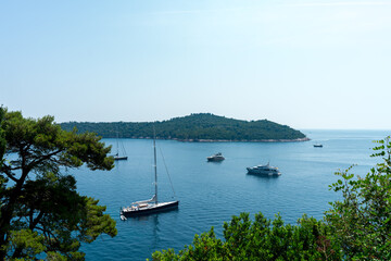 sailboat and yachts on Adriatic Sea in Dubrovnik Croatia
