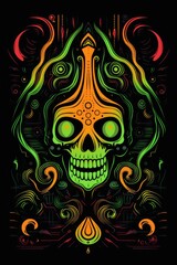 A Poster With A Skull In The Middle Of It. Skulls, Poster Art, Symbolism, Design, Decoration, Color, Halloween Template. Generative AI