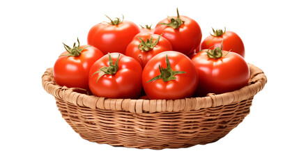 tomatos in the rattan basket - obrazy, fototapety, plakaty